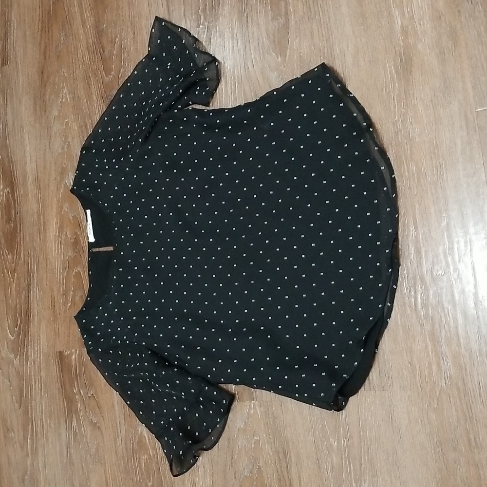 (6) Ricki's Polka Dot Print Lightweight Blouse Statement Ruffle Sleeves Office